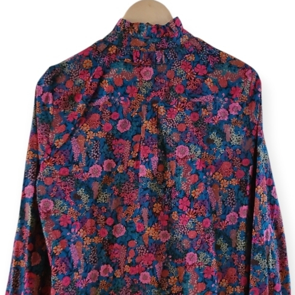 J.Crew Liberty London Ciara Floral Print Blouse Ruffle Collar Pink Black Green - Picture 11 of 17